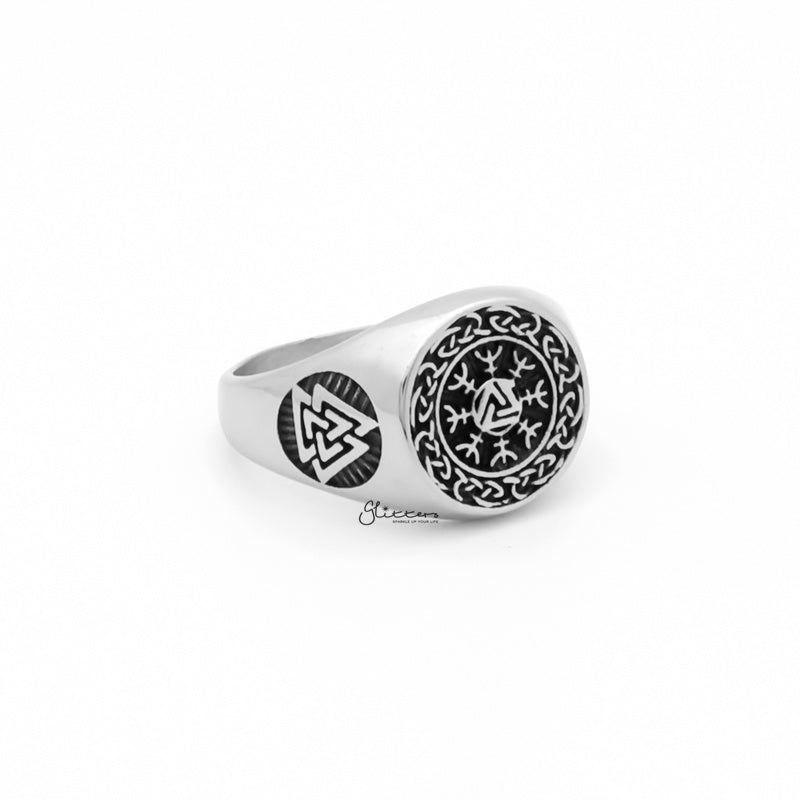 Valknut Stainless Steel Ring with Helm of Awe Symbol-Jewellery, Men's Jewellery, Men's Rings, Rings, Stainless Steel, Stainless Steel Rings-sr0298-3_1-Glitters