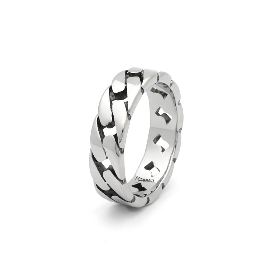 Stainless Steel Cuban Curb Chain Link Ring | Glitters