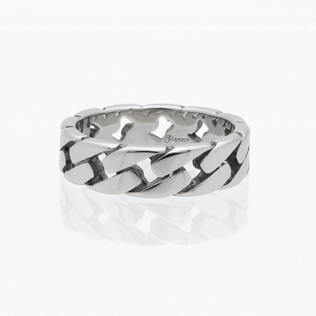 Stainless Steel Cuban Curb Chain Link Ring - Silver-Jewellery, Men's Jewellery, Men's Rings, Rings, Stainless Steel Rings-sr0309-3_1-Glitters