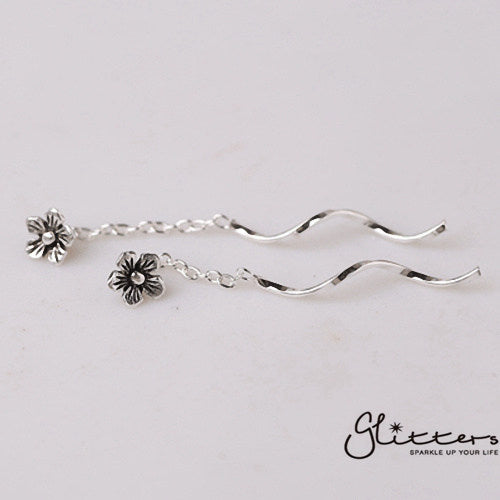 Sterling Silver Flower Ear Threader-Chain Earring, Drop Earring, Earrings, Jewellery, Women's Earrings, Women's Jewellery-sse0008-1-Glitters
