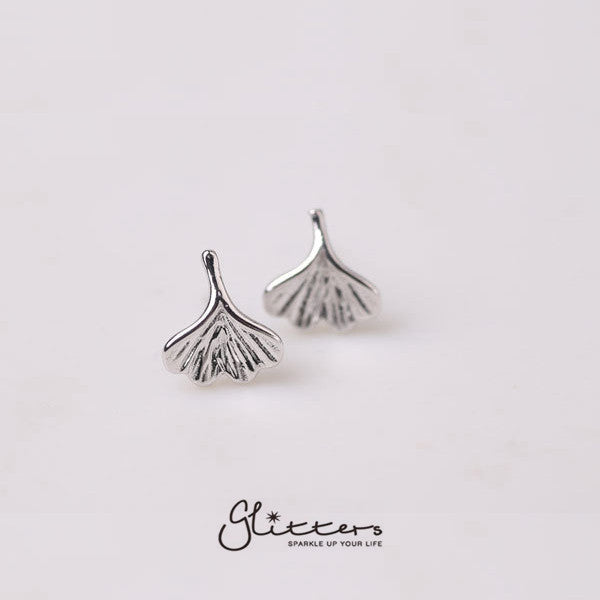 Sterling Silver Small Ginkgo Leaves Stud Earrings-earrings, Jewellery, Stud Earrings, Women's Earrings, Women's Jewellery-sse0063-1-Glitters