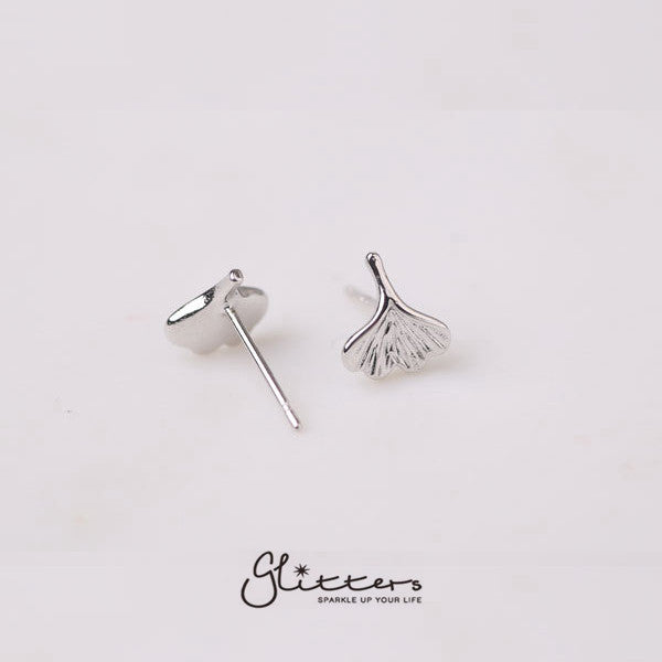 Sterling Silver Small Ginkgo Leaves Stud Earrings-earrings, Jewellery, Stud Earrings, Women's Earrings, Women's Jewellery-sse0063-2-2-Glitters