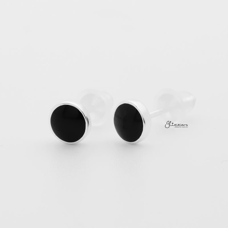 925 Sterling Silver Circle Stud Earrings with Black Center-earrings, Jewellery, Stud Earrings, Women's Earrings, Women's Jewellery-sse0092-circle-1_800-Glitters