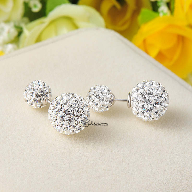 Sterling Silver with Double Sided Crystal Pave Balls Stud Earrings-Crystal, earrings, Jewellery, Stud Earrings, Women's Earrings, Women's Jewellery-sse0097_1000-03_8fa4be11-ff79-48b5-942f-aa17281419ca-Glitters
