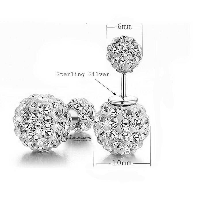 Sterling Silver with Double Sided Crystal Pave Balls Stud Earrings-Crystal, earrings, Jewellery, Stud Earrings, Women's Earrings, Women's Jewellery-sse0097_1000-04_741eaec4-01c2-44eb-aab0-ffef44103f0b-Glitters