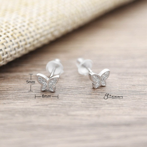925 Sterling Silver CZ Paved Butterfly Stud Earrings-Cubic Zirconia, earrings, Jewellery, Stud Earrings, Women's Earrings, Women's Jewellery-sse0130-01_600_New-Glitters