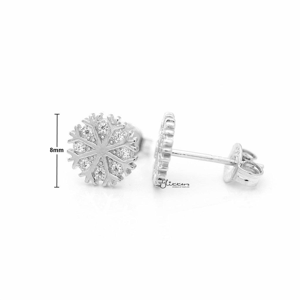 Sterling Silver Snowflake Stud Earrings-Cubic Zirconia, earrings, Jewellery, Stud Earrings, Women's Earrings, Women's Jewellery-sse0134-021_New-Glitters