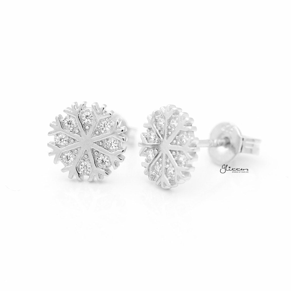 Sterling Silver Snowflake Stud Earrings-Cubic Zirconia, earrings, Jewellery, Stud Earrings, Women's Earrings, Women's Jewellery-sse0134-031-Glitters