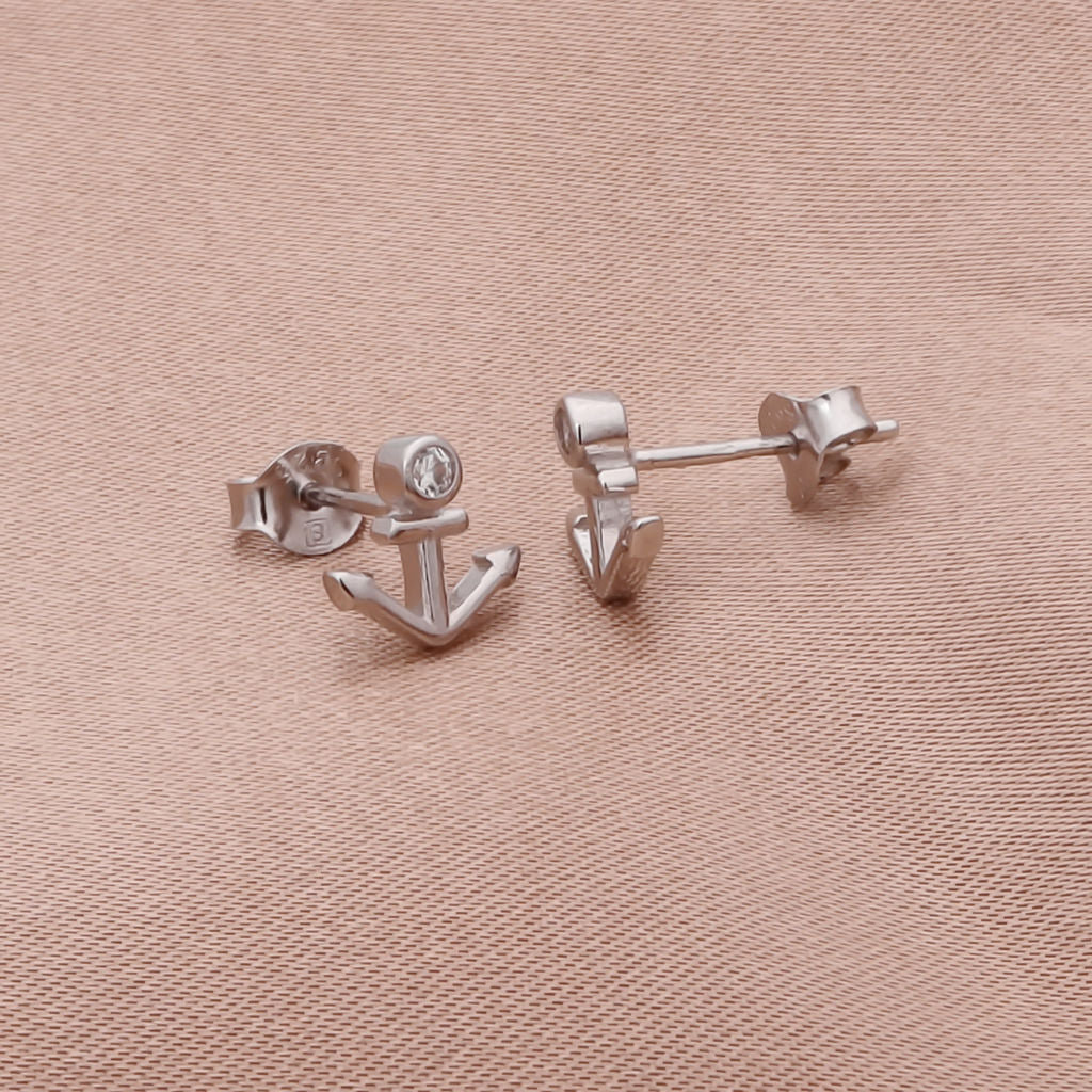 Sterling Silver Anchor Stud Earrings-earrings, Jewellery, Stud Earrings, Women's Earrings, Women's Jewellery-sse0181-4_1-Glitters