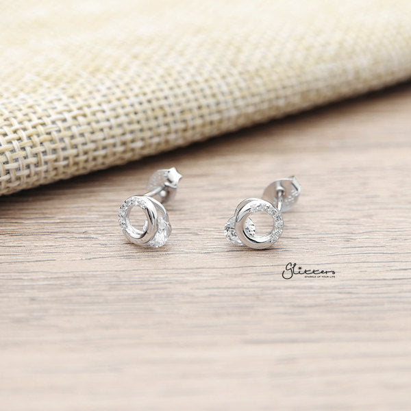 925 Sterling Silver Hollow Circle CZ Stud Earrings-Cubic Zirconia, earrings, Jewellery, Stud Earrings, Women's Earrings, Women's Jewellery-sse0183-01_600-Glitters