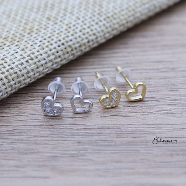 925 Sterling Silver C.Z Heart and Hollow Heart Stud Earrings-Cubic Zirconia, earrings, Jewellery, Stud Earrings, Women's Earrings, Women's Jewellery-sse0344-all_600-Glitters