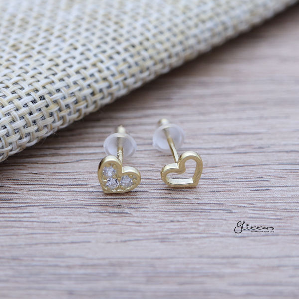 925 Sterling Silver C.Z Heart and Hollow Heart Stud Earrings-Cubic Zirconia, earrings, Jewellery, Stud Earrings, Women's Earrings, Women's Jewellery-sse0344-g_600-Glitters