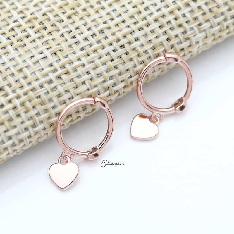 Sterling Silver One-Touch Hoop Earrings with Dangle Heart - Rose Gold-earrings, Hoop Earrings, Jewellery, Women's Earrings, Women's Jewellery-sse0347-rg_800-Glitters
