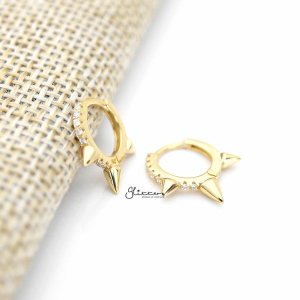 925 Sterling Silver Spikes C.Z One-Touch Huggie Hoop Earrings-Cubic Zirconia, earrings, Hoop Earrings, Jewellery, Women's Earrings, Women's Jewellery-sse0368-g_600-Glitters