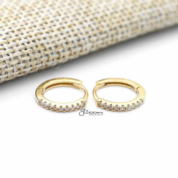 925 Sterling Silver 1.5mm wide C.Z One-Touch Huggie Hoop Earrings-Cubic Zirconia, earrings, Hoop Earrings, Jewellery, Women's Earrings, Women's Jewellery-sse0370-g_600-Glitters