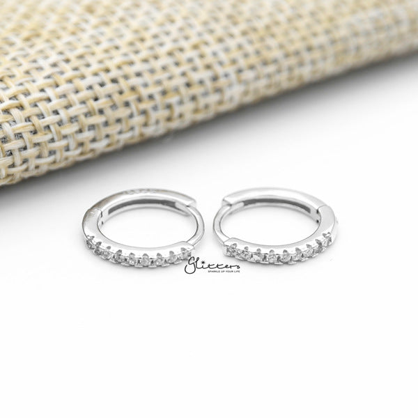 925 Sterling Silver 1.5mm wide C.Z One-Touch Huggie Hoop Earrings-Cubic Zirconia, earrings, Hoop Earrings, Jewellery, Women's Earrings, Women's Jewellery-sse0370-s_600-Glitters