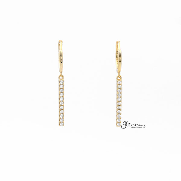 925 Sterling Silver Long Bar Drop Charm One-Touch Hoop Earrings-Cubic Zirconia, earrings, Hoop Earrings, Jewellery, Women's Earrings, Women's Jewellery-sse0371-g_600-Glitters