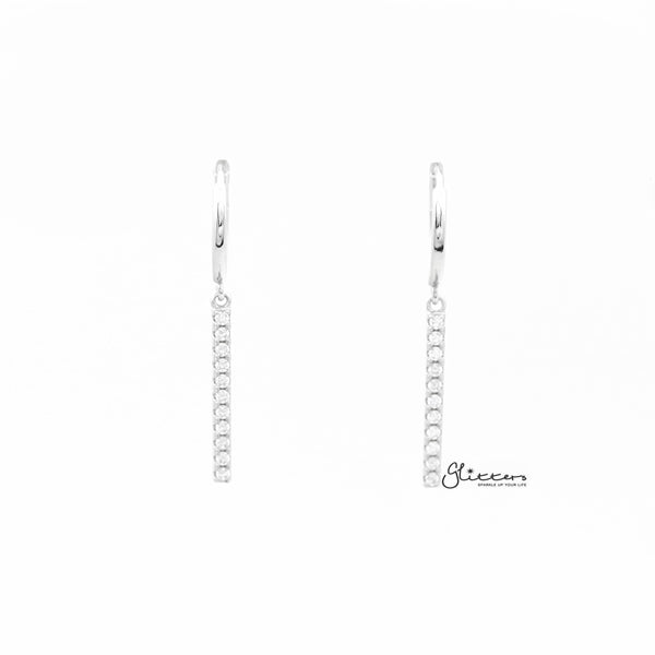 925 Sterling Silver Long Bar Drop Charm One-Touch Hoop Earrings-Cubic Zirconia, earrings, Hoop Earrings, Jewellery, Women's Earrings, Women's Jewellery-sse0371-s_600-Glitters