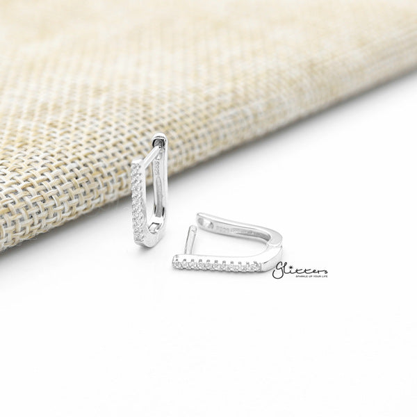 925 Sterling Silver Oval Shape One-Touch Huggie Earrings-Cubic Zirconia, earrings, Hoop Earrings, Jewellery, Women's Earrings, Women's Jewellery-sse0372-S_600-Glitters