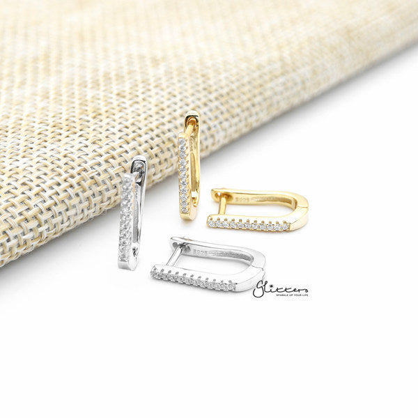 925 Sterling Silver Oval Shape One-Touch Huggie Earrings-Cubic Zirconia, earrings, Hoop Earrings, Jewellery, Women's Earrings, Women's Jewellery-sse0372-a2_600-Glitters