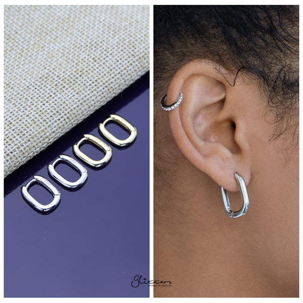 925 Sterling Silver Plain Oval Shape One-Touch Huggie Earrings-earrings, Hoop Earrings, Jewellery, Women's Earrings, Women's Jewellery-sse0374-m-Glitters