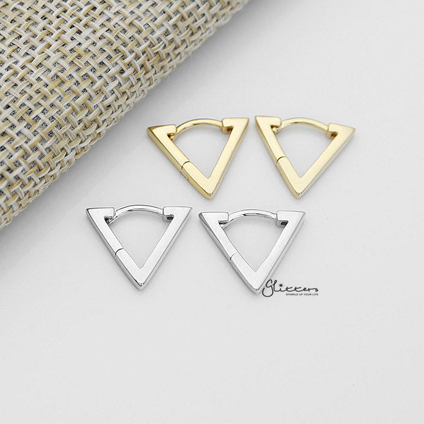 925 Sterling Silver Plain Triangle Shape One-Touch Huggie Earrings-earrings, Hoop Earrings, Jewellery, Women's Earrings, Women's Jewellery-sse0381-a_600-Glitters