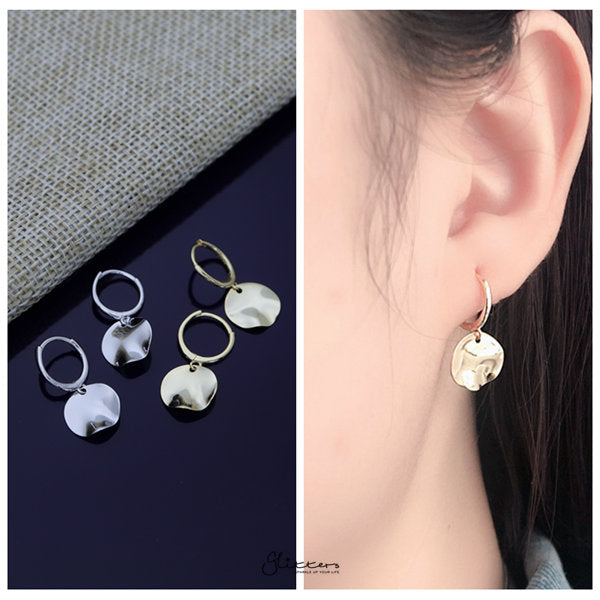 Sterling Silver Dangle Disc Huggie Hoop Earrings | Glitters NZ