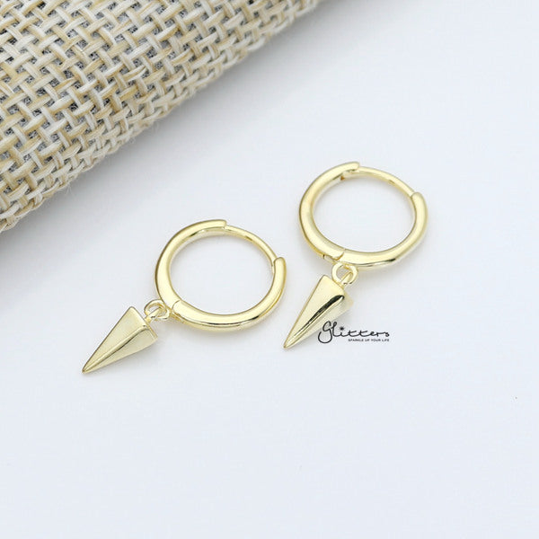925 Sterling Silver One-Touch Hoop Earrings with Dangle Spike - Gold-earrings, Hoop Earrings, Jewellery, Women's Earrings, Women's Jewellery-sse0391-g1_600-Glitters