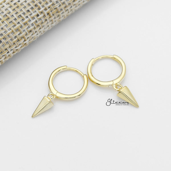 925 Sterling Silver One-Touch Hoop Earrings with Dangle Spike - Gold-earrings, Hoop Earrings, Jewellery, Women's Earrings, Women's Jewellery-sse0391-g2_600-Glitters