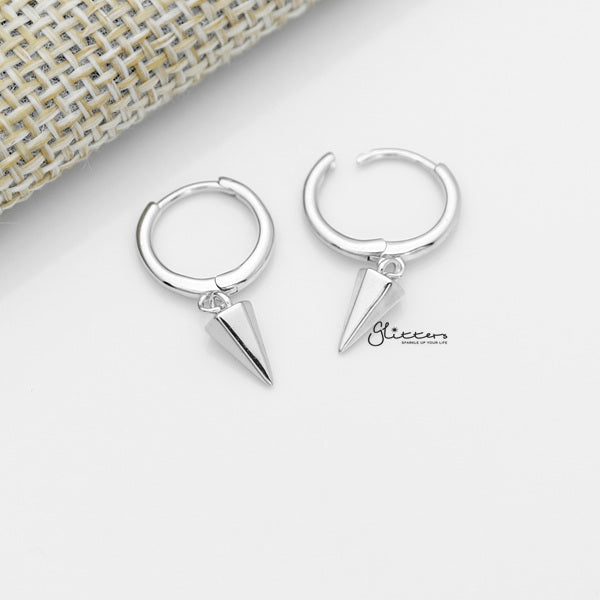 925 Sterling Silver One-Touch Hoop Earrings with Dangle Spike - Silver-earrings, Hoop Earrings, Jewellery, Women's Earrings, Women's Jewellery-sse0391-s1_600-Glitters