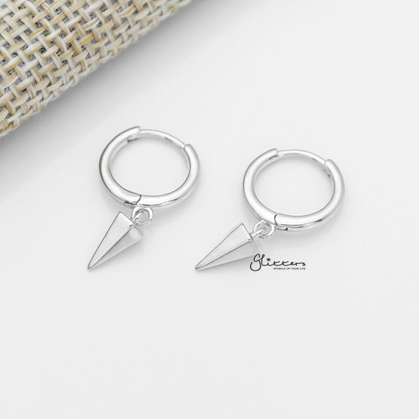 925 Sterling Silver One-Touch Hoop Earrings with Dangle Spike - Silver-earrings, Hoop Earrings, Jewellery, Women's Earrings, Women's Jewellery-sse0391-s2_600-Glitters