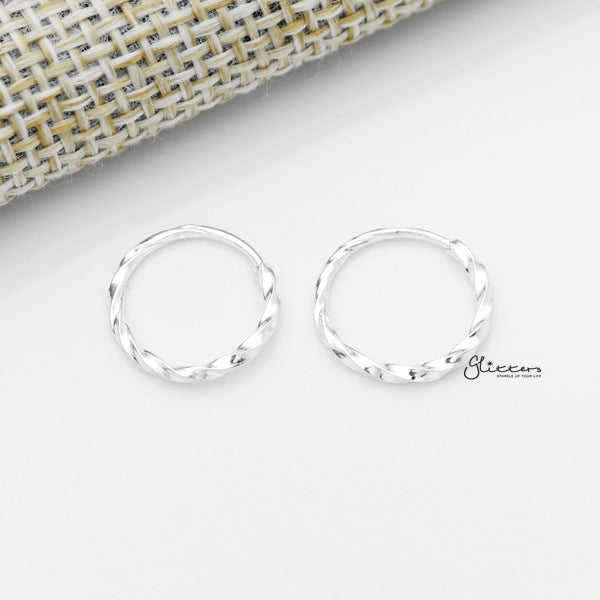 Sterling Silver Twisted Pattern Bendable Hoop Earrings-earrings, Hoop Earrings, Jewellery, Women's Earrings, Women's Jewellery-sse0392-12mm_600-Glitters