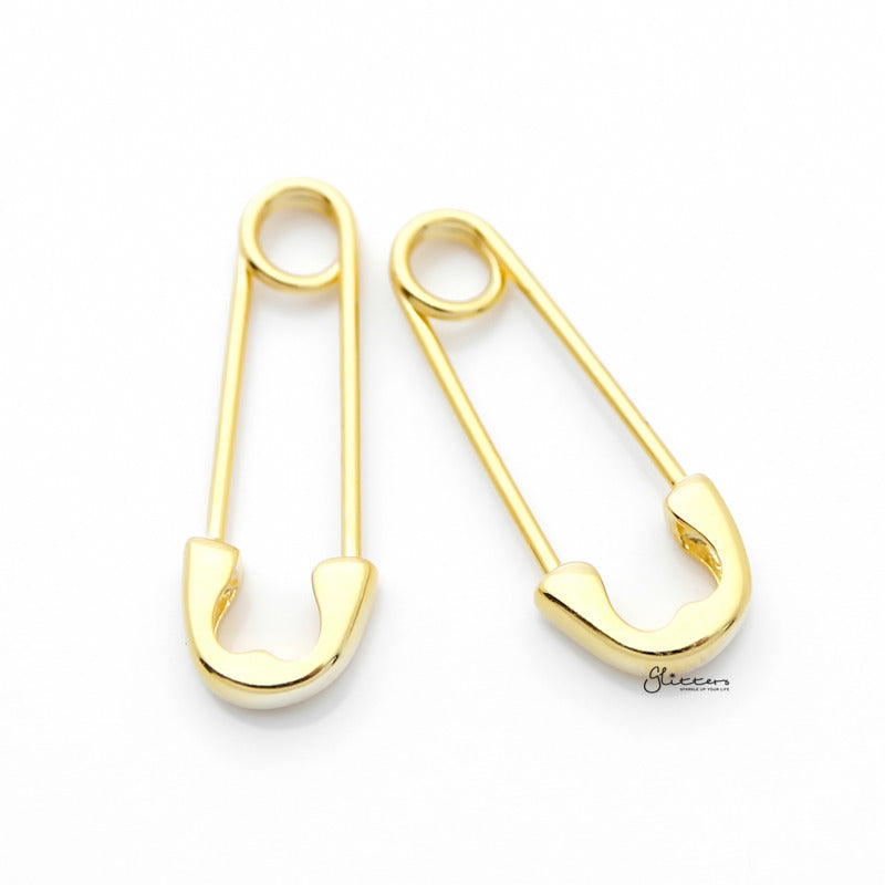 Sterling Silver Safety Pin Earrings - Gold-earrings, Hoop Earrings, Jewellery, Women's Earrings, Women's Jewellery-sse0395-g-1_800-Glitters