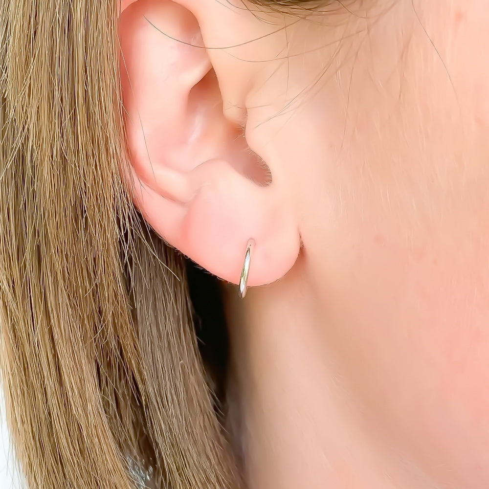 Sterling Silver One-Touch Huggie Hoop Earrings - Silver-Daith, earrings, Hoop Earrings, Jewellery, Tragus, Women's Earrings, Women's Jewellery-sse0398-s-m1-Glitters