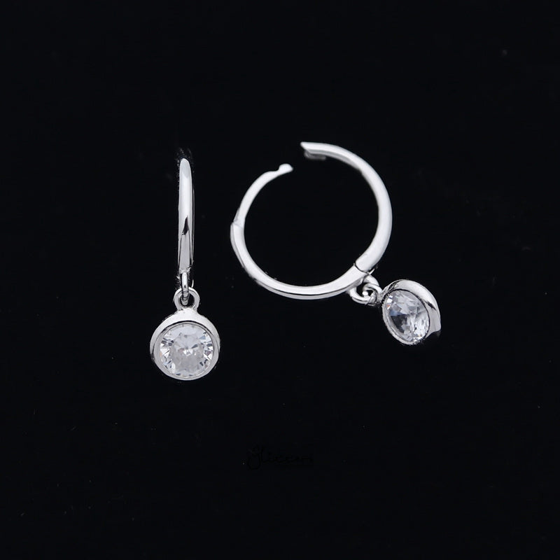 Sterling Silver Huggie Hoop Earrings with Dangle Round CZ - Silver-Cubic Zirconia, earrings, Hoop Earrings, Jewellery, Women's Earrings, Women's Jewellery-sse0401-s-2_800-Glitters