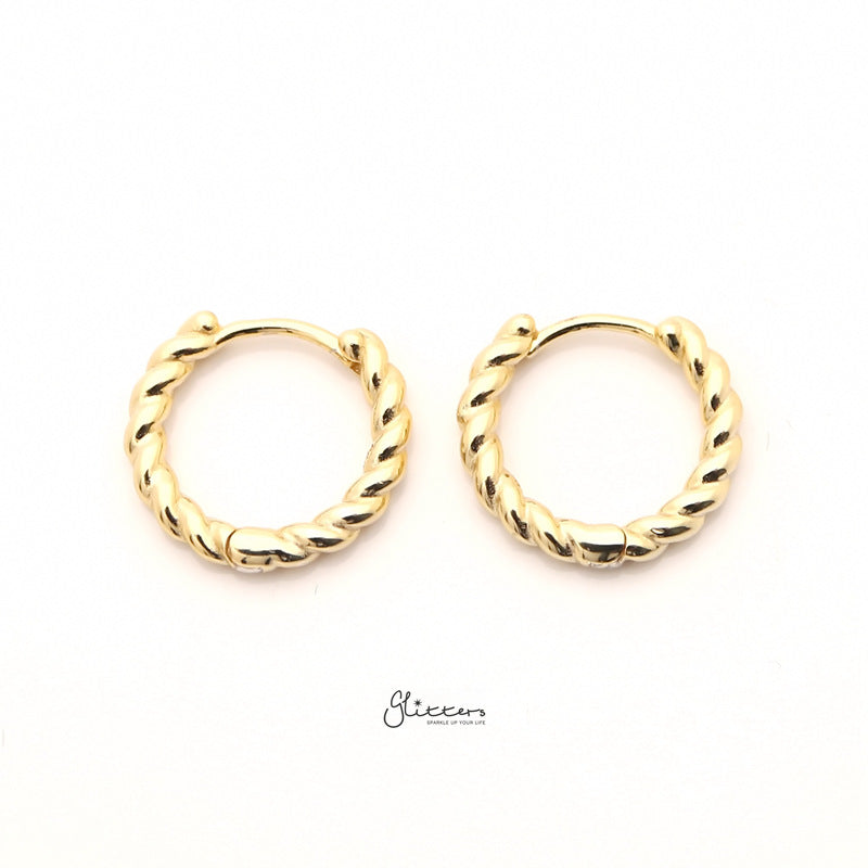 Sterling Silver Twist Rope One-Touch Huggie Hoop Earrings - Gold-earrings, Hoop Earrings, Jewellery, Women's Earrings, Women's Jewellery-sse0402-g1_800-Glitters