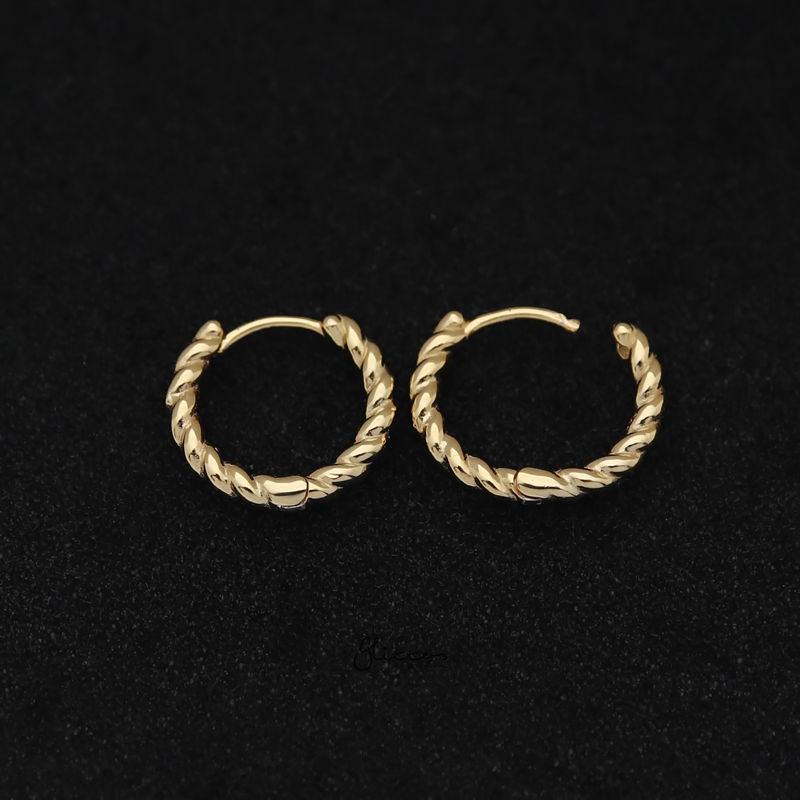 Sterling Silver Twist Rope One-Touch Huggie Hoop Earrings - Gold-earrings, Hoop Earrings, Jewellery, Women's Earrings, Women's Jewellery-sse0402-g3_800-Glitters