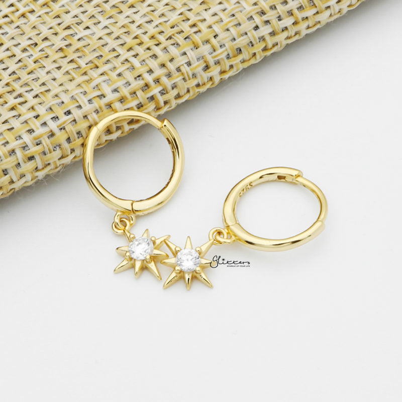 Sterling Silver Huggie Hoop Earrings with Dangle Star - Gold-Cubic Zirconia, earrings, Hoop Earrings, Jewellery, Women's Earrings, Women's Jewellery-sse0412-g3_1-Glitters