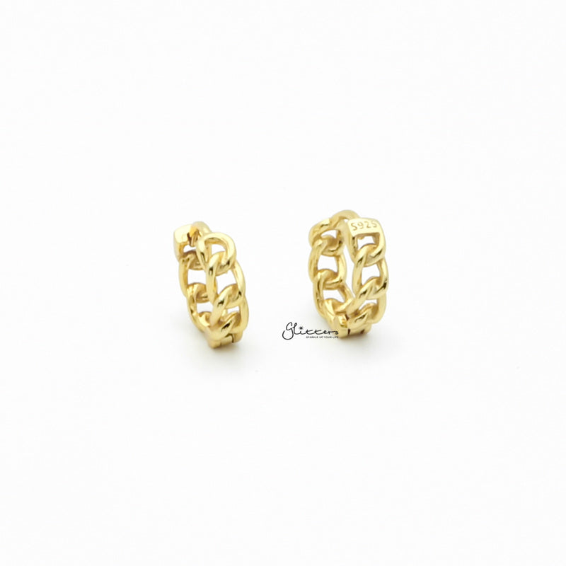 Chain Link One-Touch Huggie Hoop Earrings - Gold-earrings, Hoop Earrings, Jewellery, Women's Earrings, Women's Jewellery-sse0414-G1-Glitters