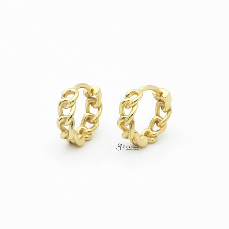 Chain Link One-Touch Huggie Hoop Earrings - Gold-earrings, Hoop Earrings, Jewellery, Women's Earrings, Women's Jewellery-sse0414-G4-Glitters