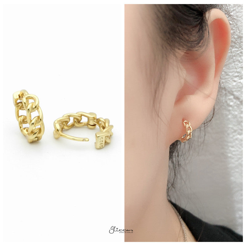 Chain Link One-Touch Huggie Hoop Earrings - Gold-earrings, Hoop Earrings, Jewellery, Women's Earrings, Women's Jewellery-sse0414-GM-Glitters