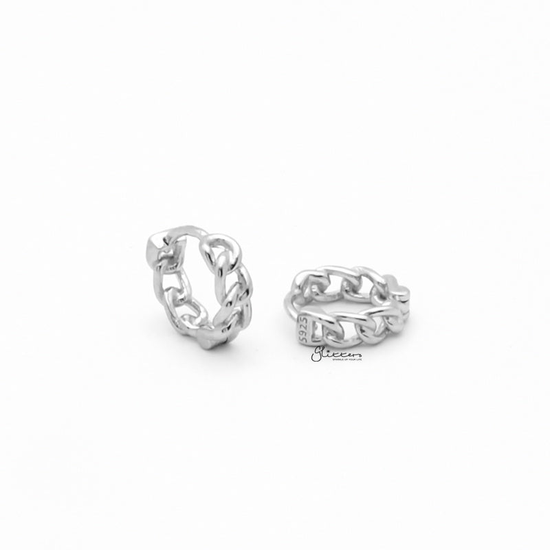 Chain Link One-Touch Huggie Hoop Earrings - Silver-earrings, Hoop Earrings, Jewellery, Women's Earrings, Women's Jewellery-sse0414-S1-Glitters