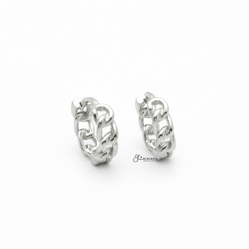 Chain Link One-Touch Huggie Hoop Earrings - Silver-earrings, Hoop Earrings, Jewellery, Women's Earrings, Women's Jewellery-sse0414-S3-Glitters