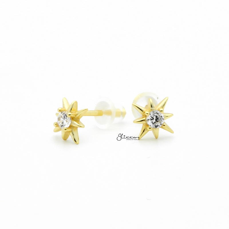 Sterling Silver CZ Star Stud Earrings - Gold-Cubic Zirconia, earrings, Jewellery, Stud Earrings, Women's Earrings, Women's Jewellery-sse0415-g1_1-Glitters
