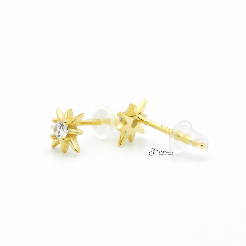 Sterling Silver CZ Star Stud Earrings - Gold-Cubic Zirconia, earrings, Jewellery, Stud Earrings, Women's Earrings, Women's Jewellery-sse0415-g2_1-Glitters