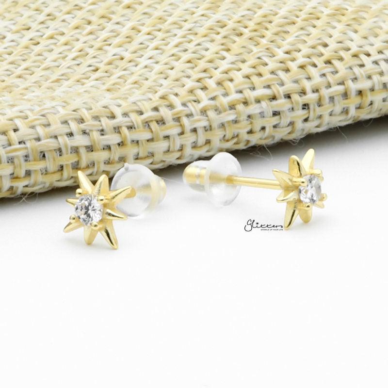 Sterling Silver CZ Star Stud Earrings - Gold-Cubic Zirconia, earrings, Jewellery, Stud Earrings, Women's Earrings, Women's Jewellery-sse0415-g3_1-Glitters