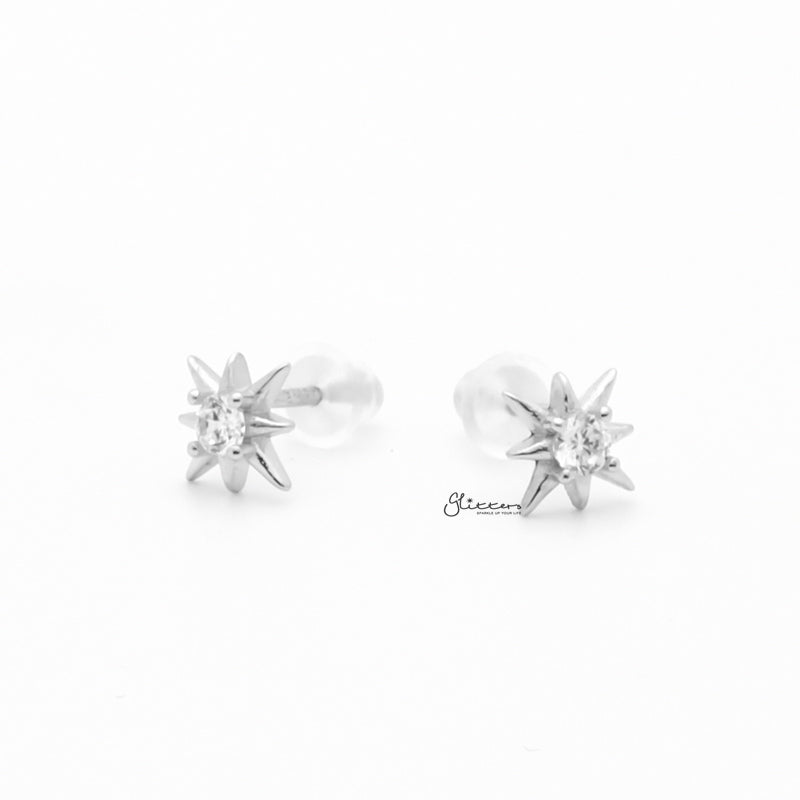 Sterling Silver CZ Star Stud Earrings - Silver-Cubic Zirconia, earrings, Jewellery, Stud Earrings, Women's Earrings, Women's Jewellery-sse0415-s1_1-Glitters
