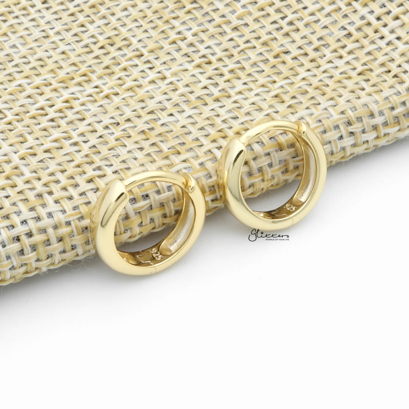 Sterling Silver 3mm One-Touch Huggie Hoop Earrings - Gold-earrings, Hoop Earrings, Jewellery, Men's Earrings, Men's Jewellery, Women's Earrings, Women's Jewellery-sse0421-g1_1-Glitters