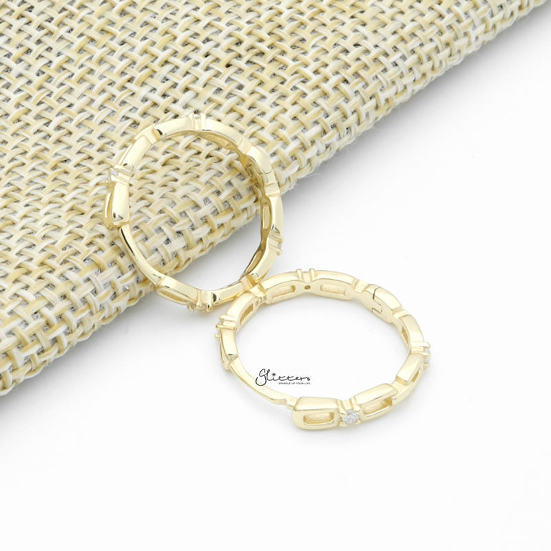 Sterling Silver Chain Link One-Touch Huggie Hoop Earrings - Gold-Cubic Zirconia, earrings, Hoop Earrings, Jewellery, Women's Earrings, Women's Jewellery-sse0422-g3_1-Glitters