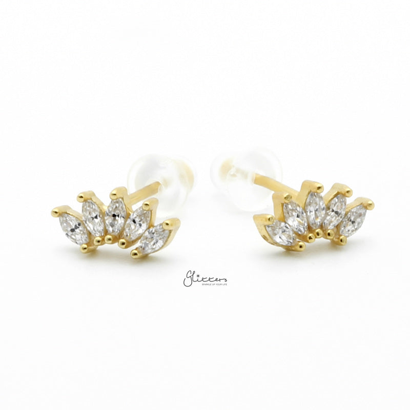 Sterling Silver Five Marquise CZ Stud Earrings - Gold-Cubic Zirconia, earrings, Jewellery, Stud Earrings, Women's Earrings, Women's Jewellery-sse0423-g1_800-Glitters